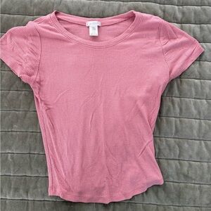 Bozzolo Pink Ribbed Short Sleeve Top